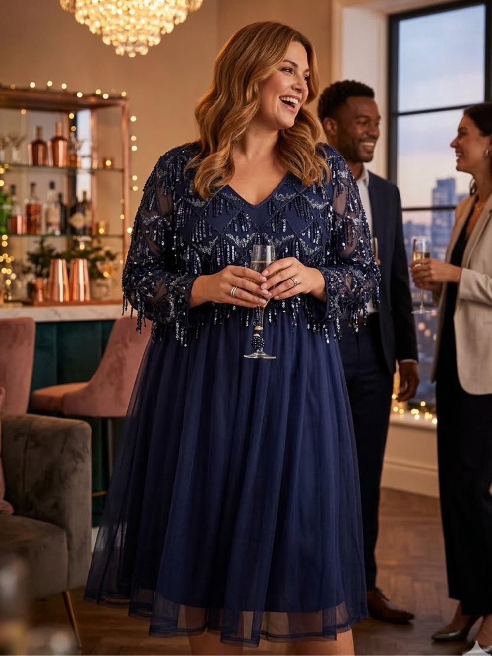 • BloomChic Navy Sequin Embellished Tulle Midaxi Dress